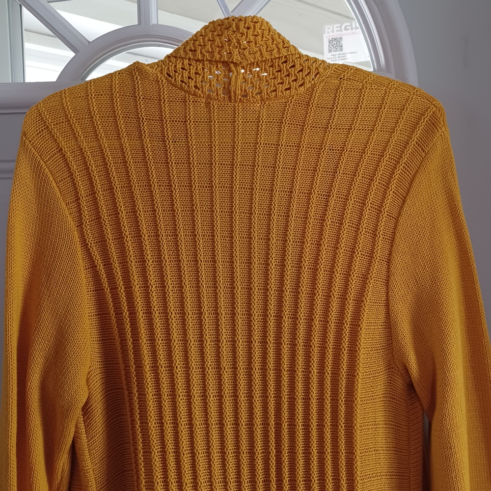 Open-Front Knit Cardigan Sweater Mustard Yellow Size M Cozycore Autumn Boho Chic - Picture 8 of 16